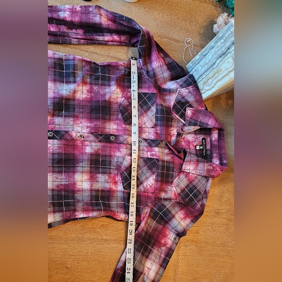 Affliction Button Down Shirt Womens Large  Red Wine Black Long Sleeves - Picture 9 of 13